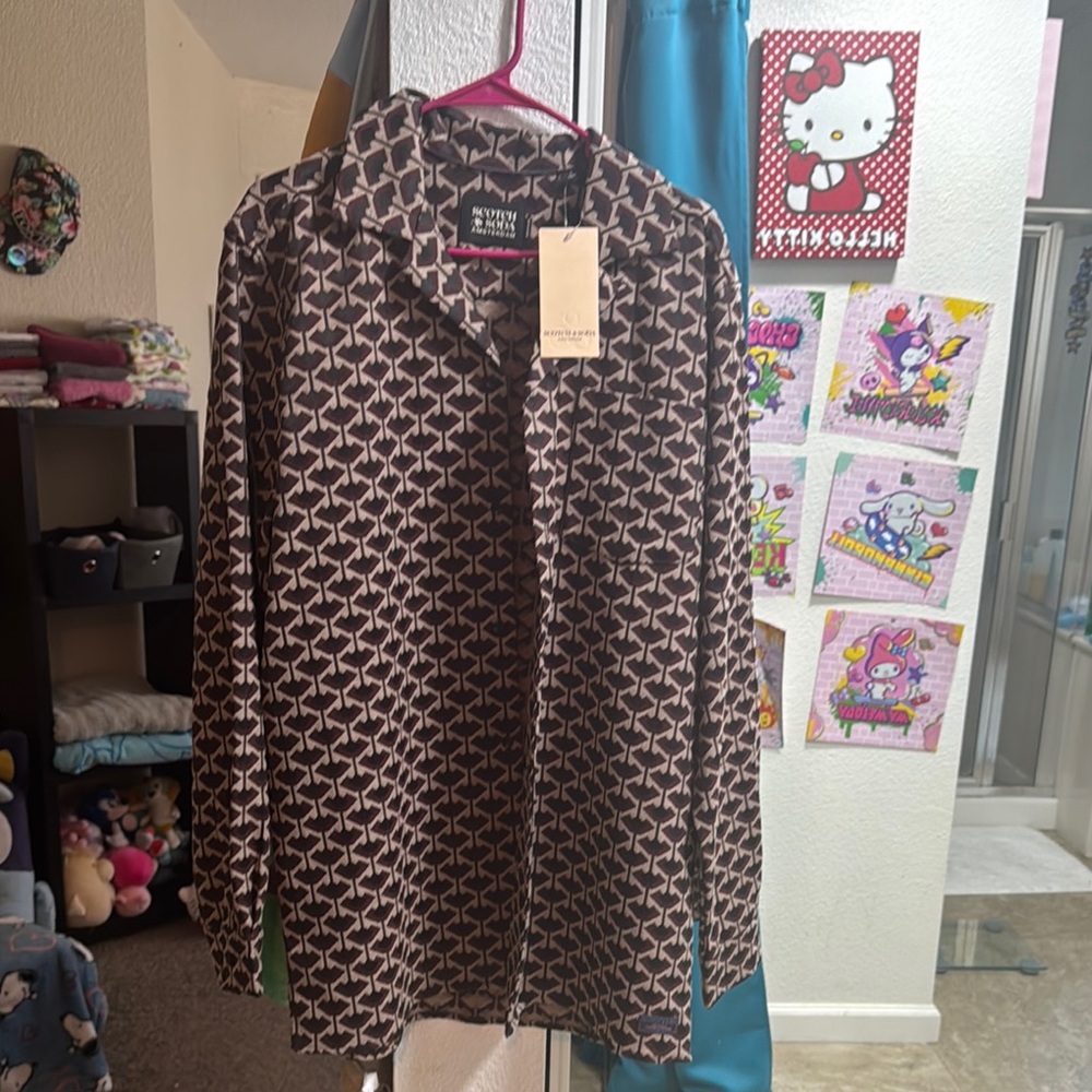 Scotch & Soda Burgundy and Cream Geometric Shirt